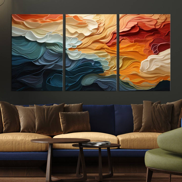 Blue Orange Abstract Wave Wall Art Canvas Print