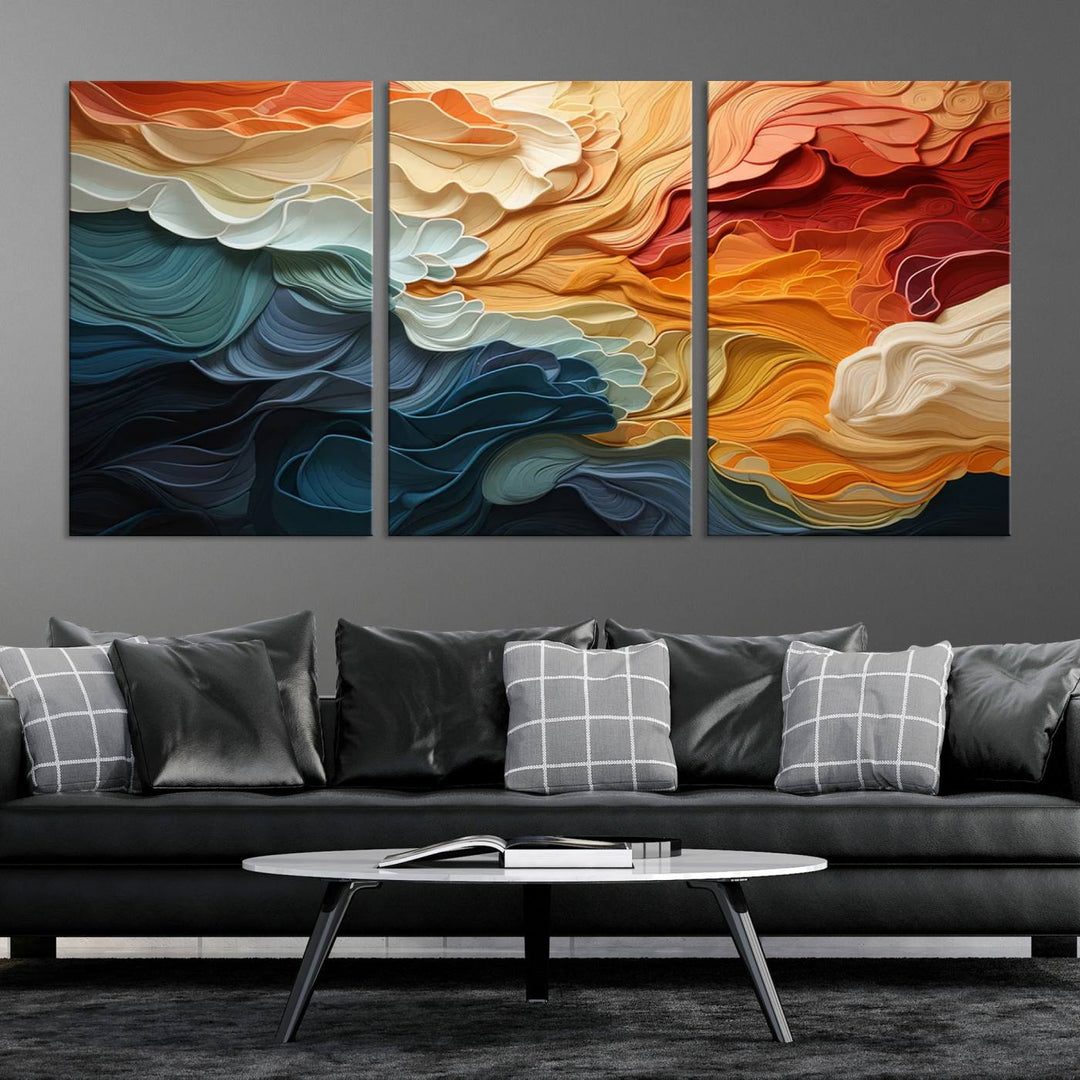 Blue Orange Abstract Wave Wall Art Canvas Print