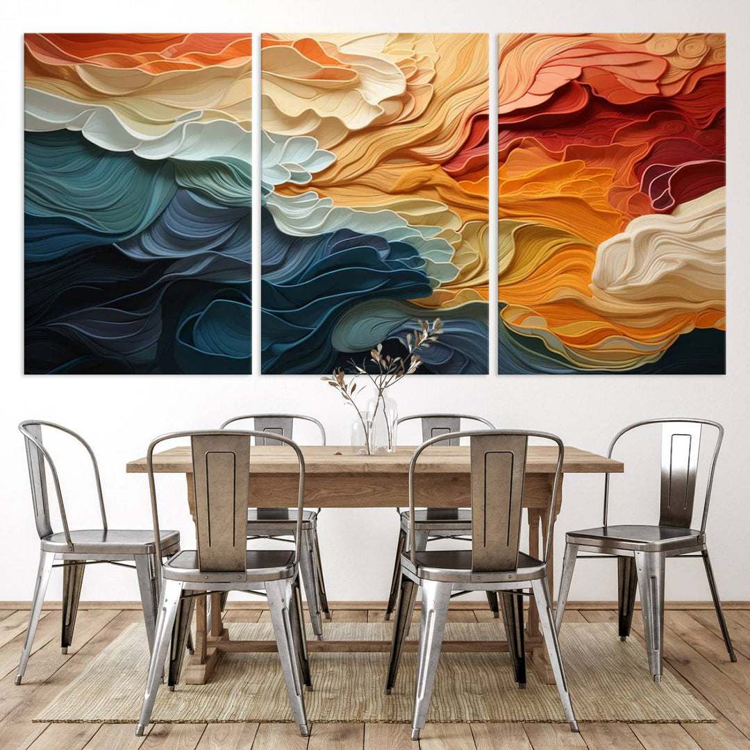 Blue Orange Abstract Wave Wall Art Canvas Print