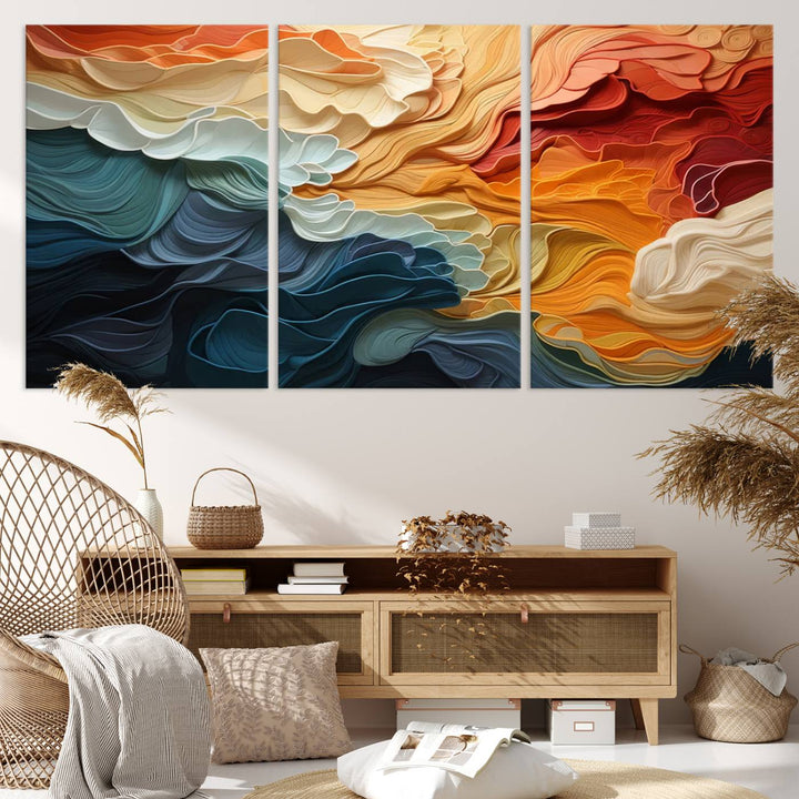 Blue Orange Abstract Wave Wall Art Canvas Print