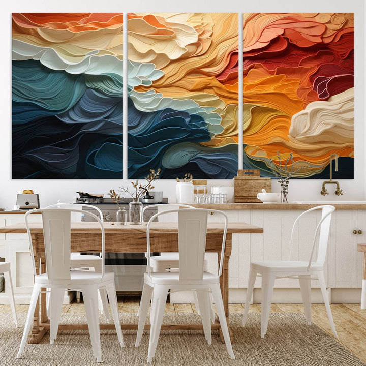 Blue Orange Abstract Wave Wall Art Canvas Print