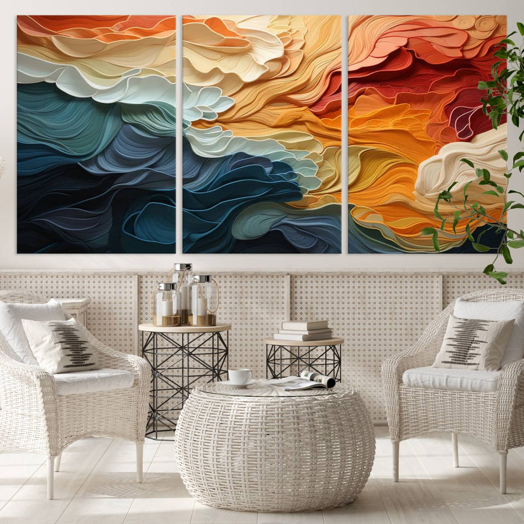 Blue Orange Abstract Wave Wall Art Canvas Print