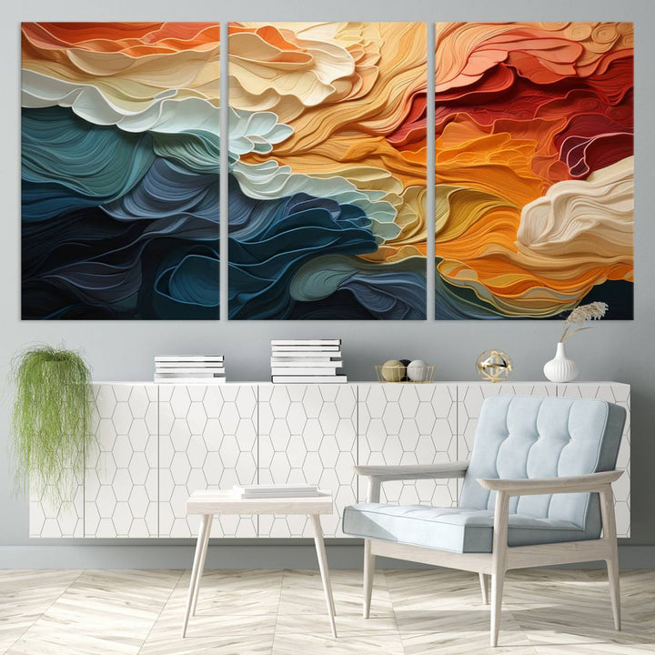 Blue Orange Abstract Wave Wall Art Canvas Print