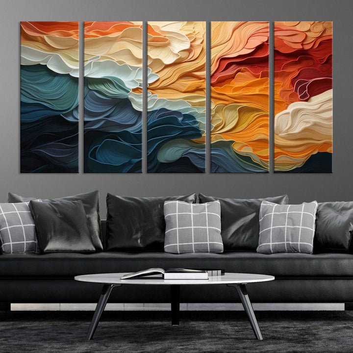 Blue Orange Abstract Wave Wall Art Canvas Print