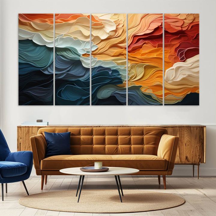 Blue Orange Abstract Wave Wall Art Canvas Print