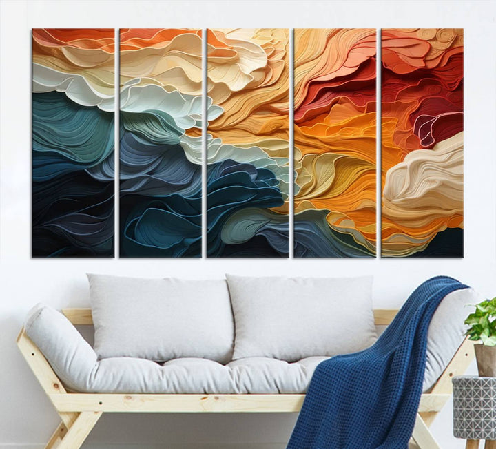 Blue Orange Abstract Wave Wall Art Canvas Print