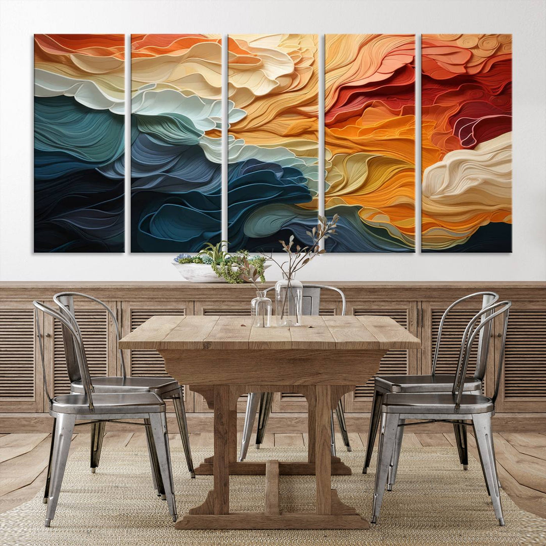 Blue Orange Abstract Wave Wall Art Canvas Print