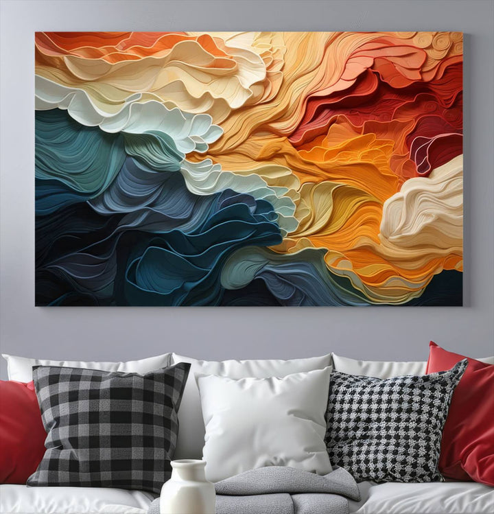 Blue Orange Abstract Wave Wall Art Canvas Print