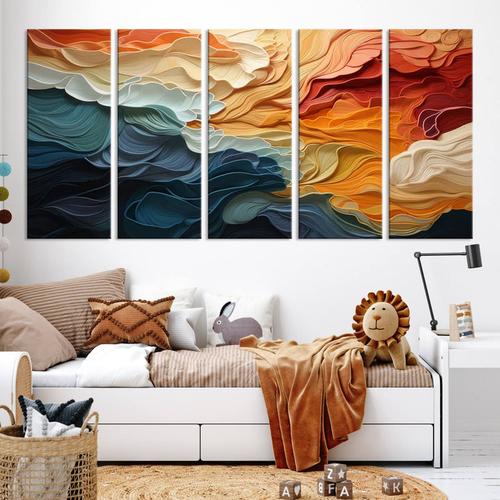 Blue Orange Abstract Wave Wall Art Canvas Print