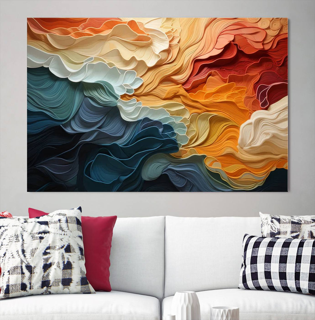 Blue Orange Abstract Wave Wall Art Canvas Print