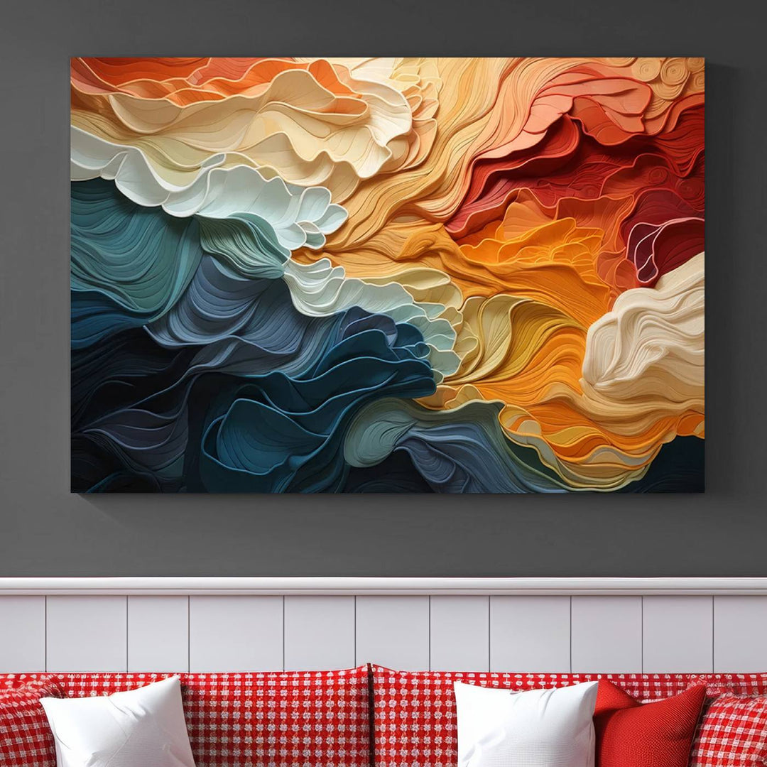 Blue Orange Abstract Wave Wall Art Canvas Print