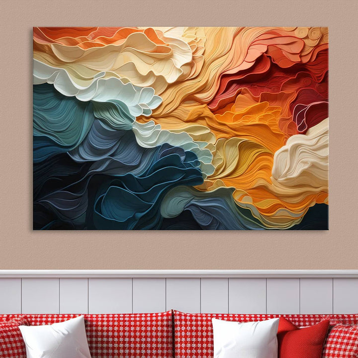 Blue Orange Abstract Wave Wall Art Canvas Print