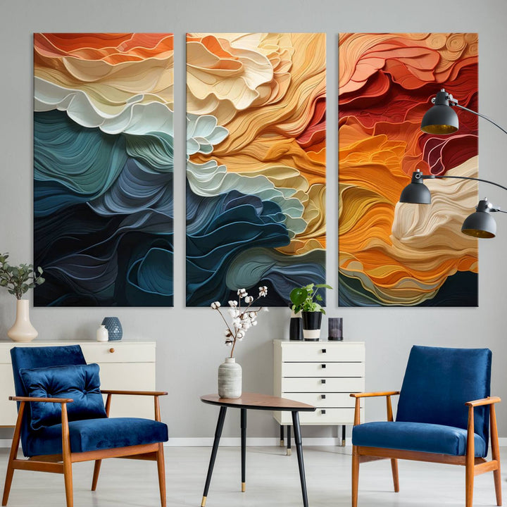 Blue Orange Abstract Wave Wall Art Canvas Print