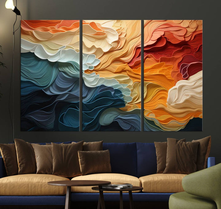 Blue Orange Abstract Wave Wall Art Canvas Print