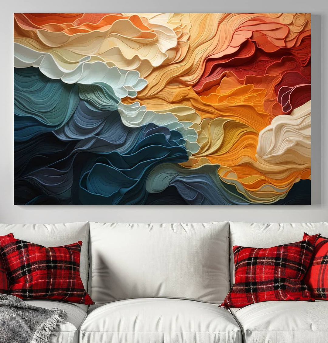 Blue Orange Abstract Wave Wall Art Canvas Print