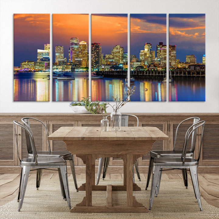 Blue Orange Boston Skyline Picture Canvas Print Cityscape Wall Art Framed