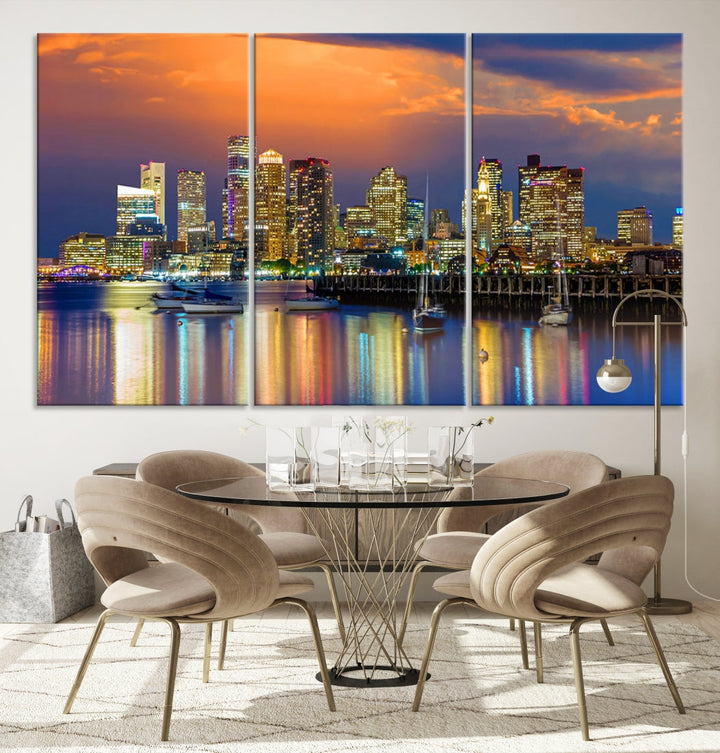 Blue Orange Boston Skyline Picture Canvas Print Cityscape Wall Art Framed