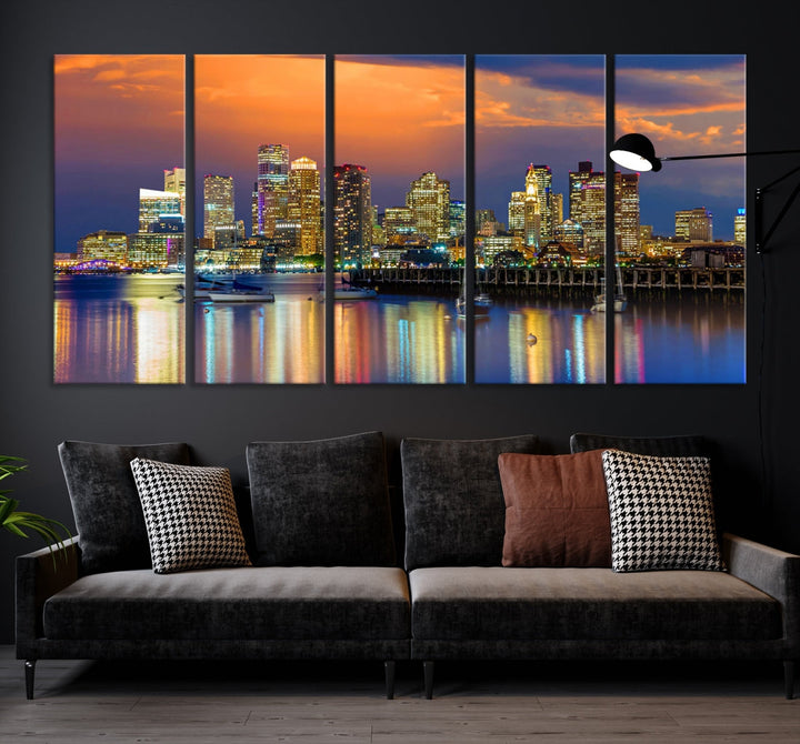 Blue Orange Boston Skyline Picture Canvas Print Cityscape Wall Art Framed