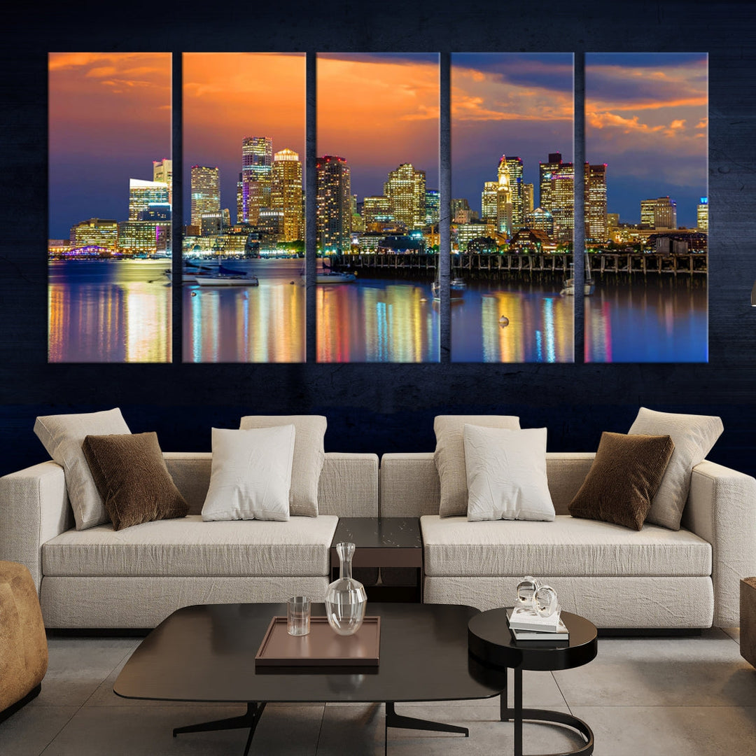 Blue Orange Boston Skyline Picture Canvas Print Cityscape Wall Art Framed