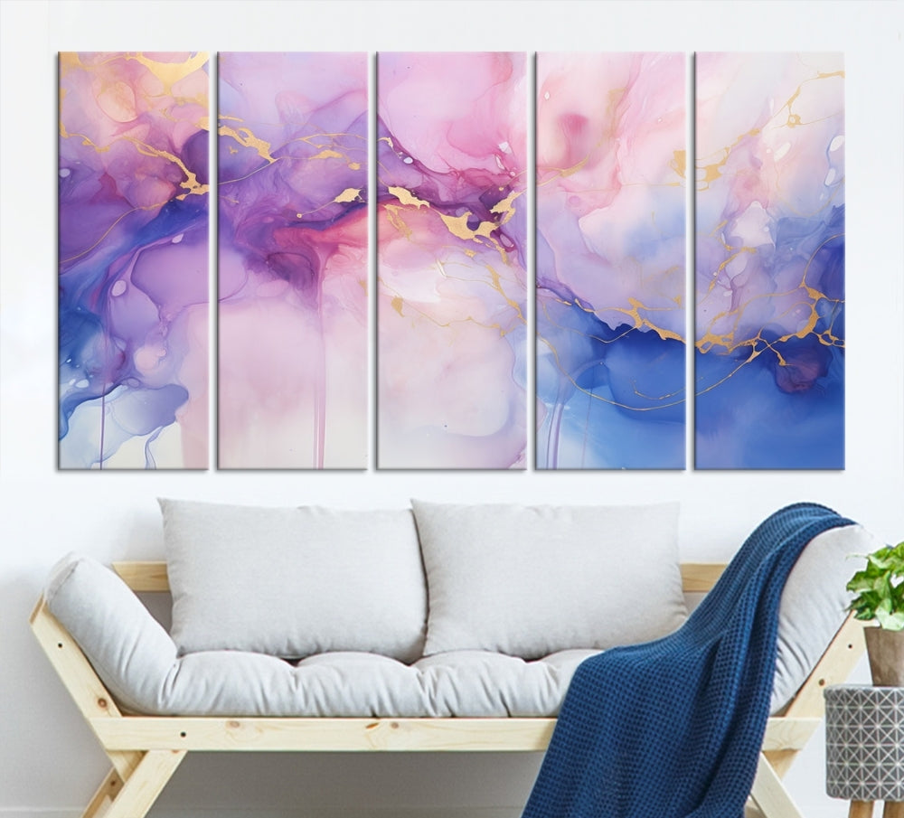 Blue Purple Abstract Painting, Set of Canvas Print, Celestial Sky Wall Art, Modern Wall Decor