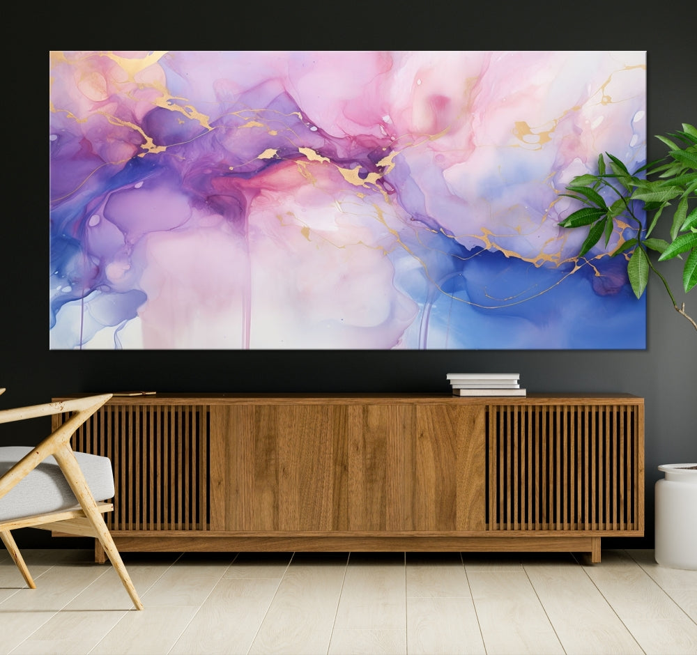 Blue Purple Abstract Painting, Set of Canvas Print, Celestial Sky Wall Art, Modern Wall Decor