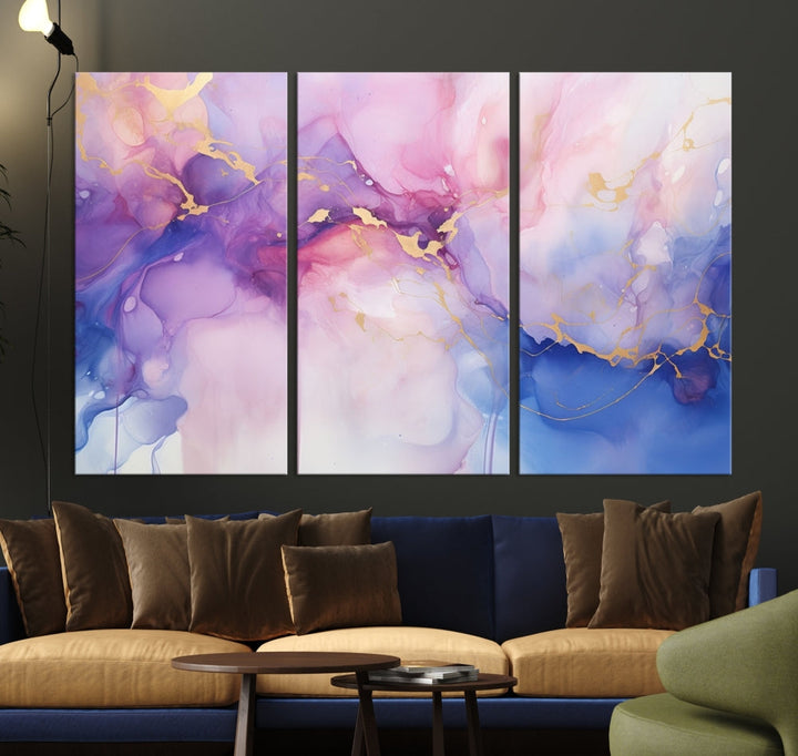 Blue Purple Abstract Painting, Set of Canvas Print, Celestial Sky Wall Art, Modern Wall Decor