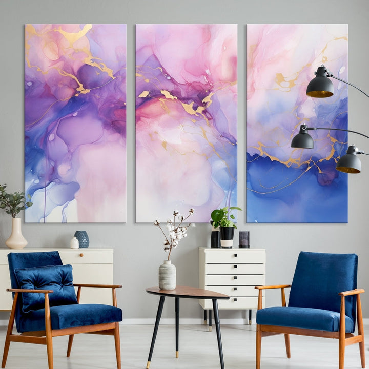 Blue Purple Abstract Painting, Set of Canvas Print, Celestial Sky Wall Art, Modern Wall Decor