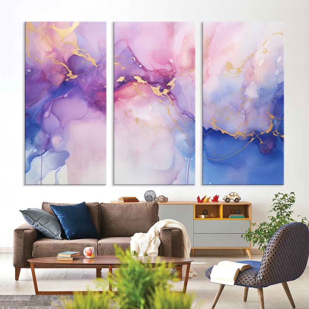 Blue Purple Abstract Painting, Set of Canvas Print, Celestial Sky Wall Art, Modern Wall Decor