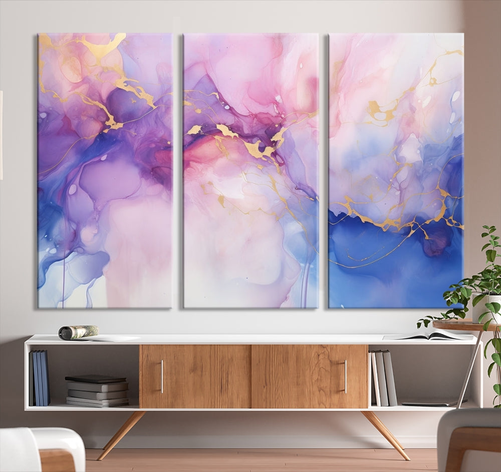 Blue Purple Abstract Painting, Set of Canvas Print, Celestial Sky Wall Art, Modern Wall Decor