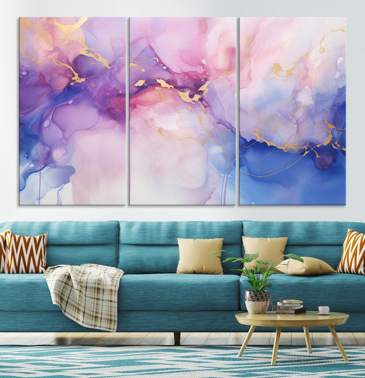 Blue Purple Abstract Painting, Set of Canvas Print, Celestial Sky Wall Art, Modern Wall Decor