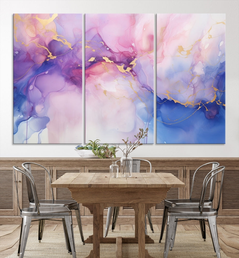 Blue Purple Abstract Painting, Set of Canvas Print, Celestial Sky Wall Art, Modern Wall Decor