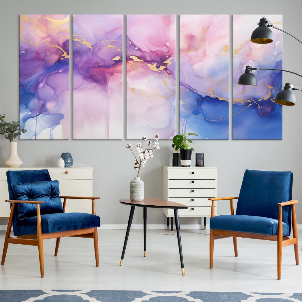 Blue Purple Abstract Painting, Set of Canvas Print, Celestial Sky Wall Art, Modern Wall Decor