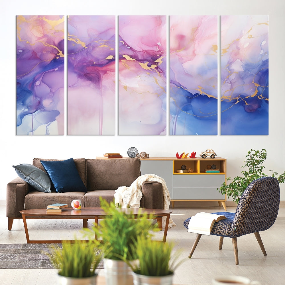 Blue Purple Abstract Painting, Set of Canvas Print, Celestial Sky Wall Art, Modern Wall Decor