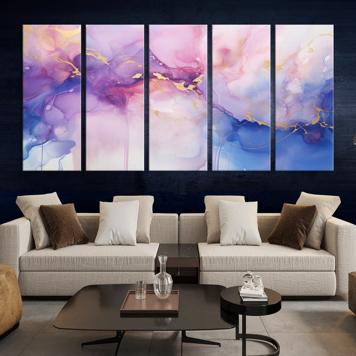 Blue Purple Abstract Painting, Set of Canvas Print, Celestial Sky Wall Art, Modern Wall Decor