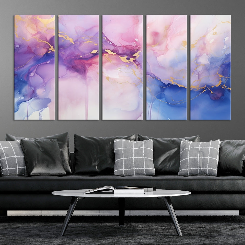 Blue Purple Abstract Painting, Set of Canvas Print, Celestial Sky Wall Art, Modern Wall Decor