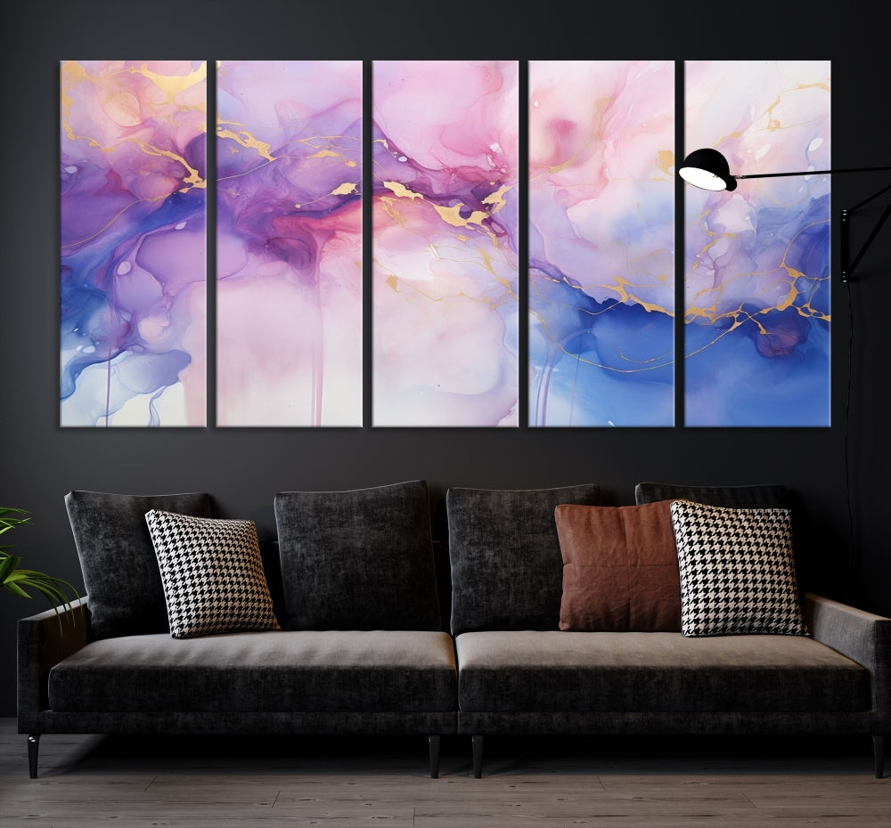 Blue Purple Abstract Painting, Set of Canvas Print, Celestial Sky Wall Art, Modern Wall Decor