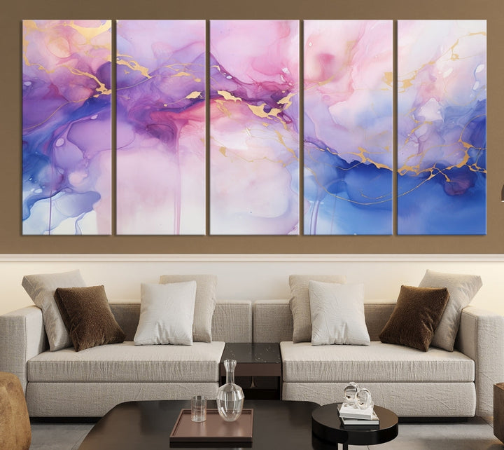 Blue Purple Abstract Painting, Set of Canvas Print, Celestial Sky Wall Art, Modern Wall Decor