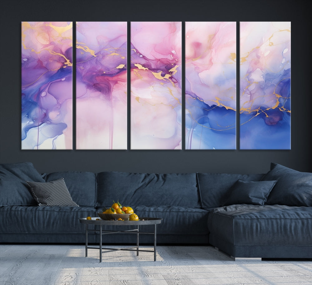 Blue Purple Abstract Painting, Set of Canvas Print, Celestial Sky Wall Art, Modern Wall Decor