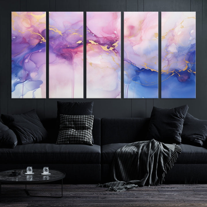 Blue Purple Abstract Painting, Set of Canvas Print, Celestial Sky Wall Art, Modern Wall Decor