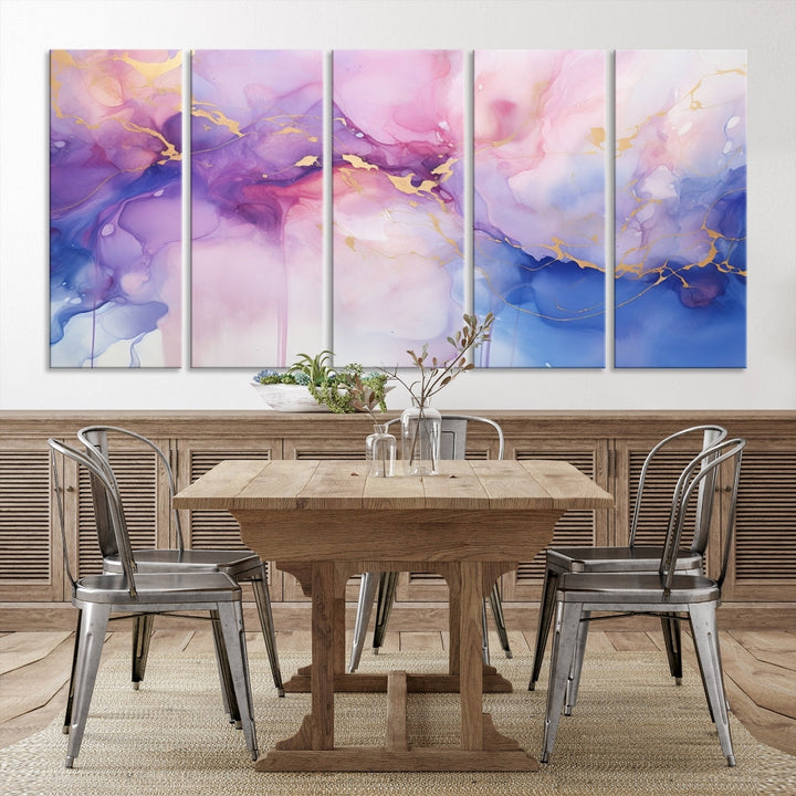 Blue Purple Abstract Painting, Set of Canvas Print, Celestial Sky Wall Art, Modern Wall Decor