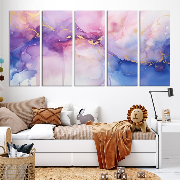 Blue Purple Abstract Painting, Set of Canvas Print, Celestial Sky Wall Art, Modern Wall Decor