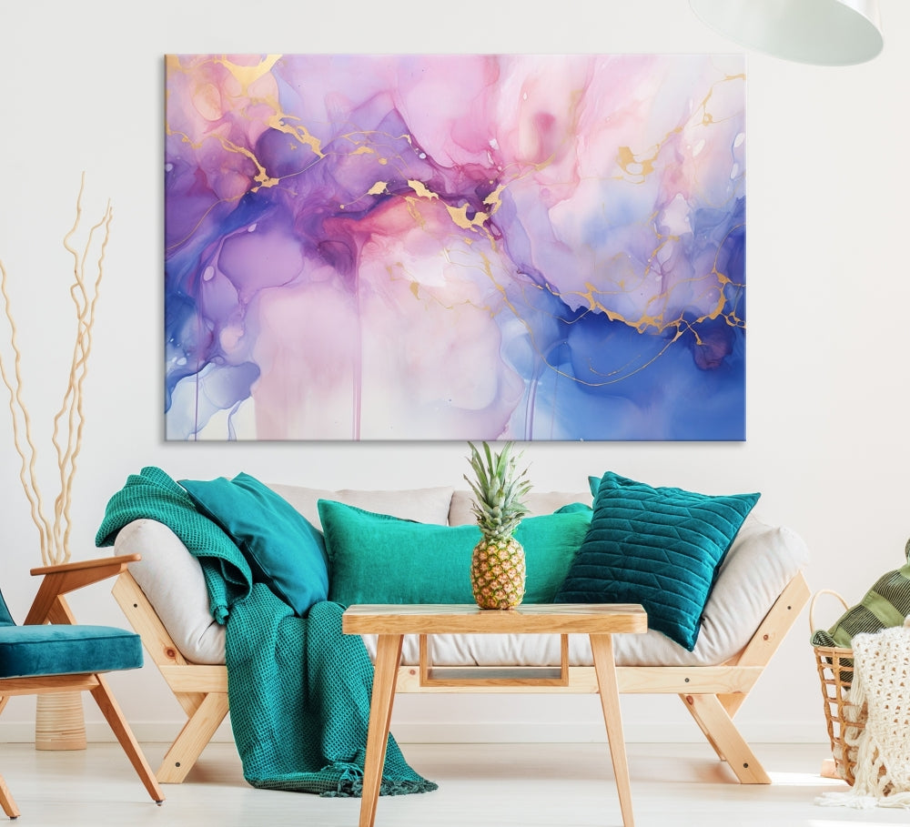 Blue Purple Abstract Painting, Set of Canvas Print, Celestial Sky Wall Art, Modern Wall Decor