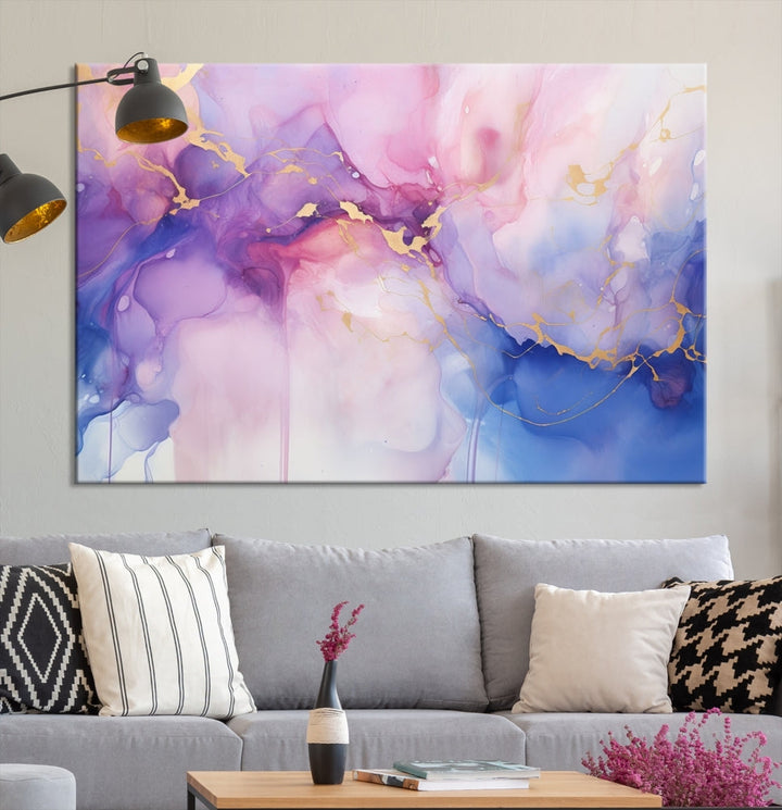 Blue Purple Abstract Painting, Set of Canvas Print, Celestial Sky Wall Art, Modern Wall Decor