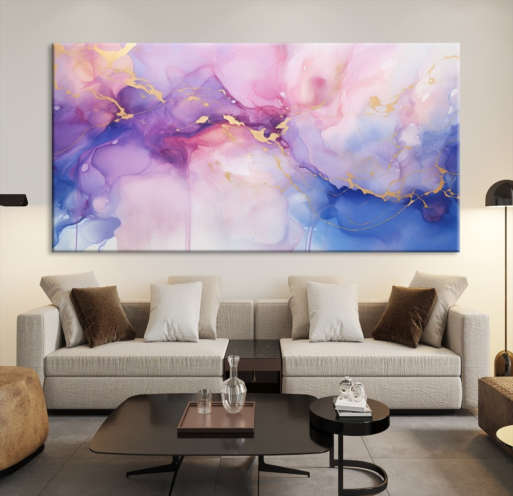 Blue Purple Abstract Painting, Set of Canvas Print, Celestial Sky Wall Art, Modern Wall Decor