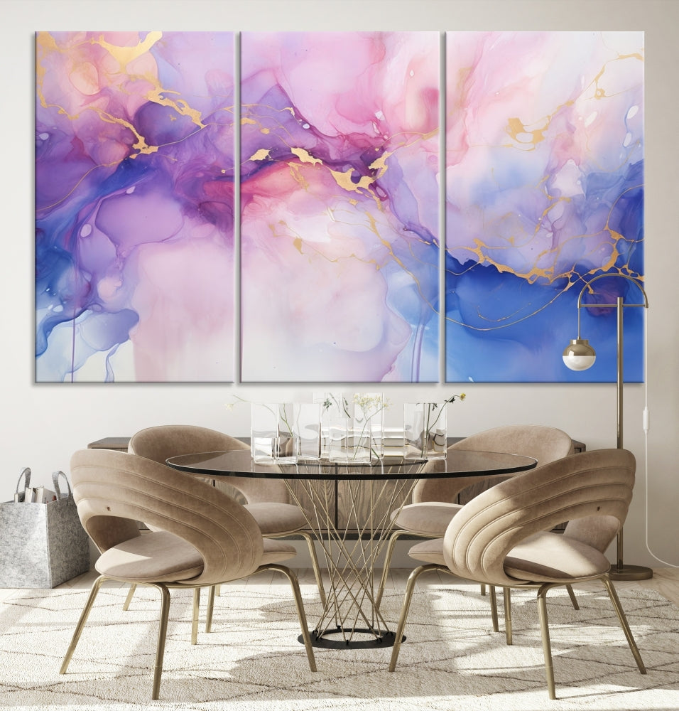 Blue Purple Abstract Painting, Set of Canvas Print, Celestial Sky Wall Art, Modern Wall Decor