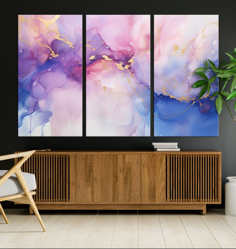 Blue Purple Abstract Painting, Set of Canvas Print, Celestial Sky Wall Art, Modern Wall Decor