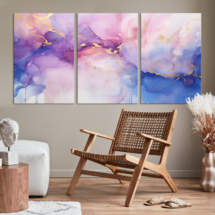 Blue Purple Abstract Painting, Set of Canvas Print, Celestial Sky Wall Art, Modern Wall Decor