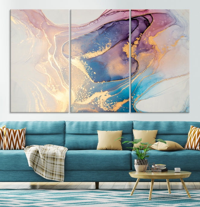 Blue Rose Gold Canvas Wall Art Marble Decor Modern Abstract Print