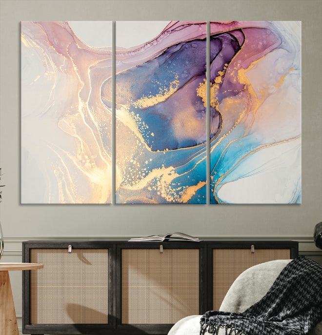 Blue Rose Gold Canvas Wall Art Marble Decor Modern Abstract Print