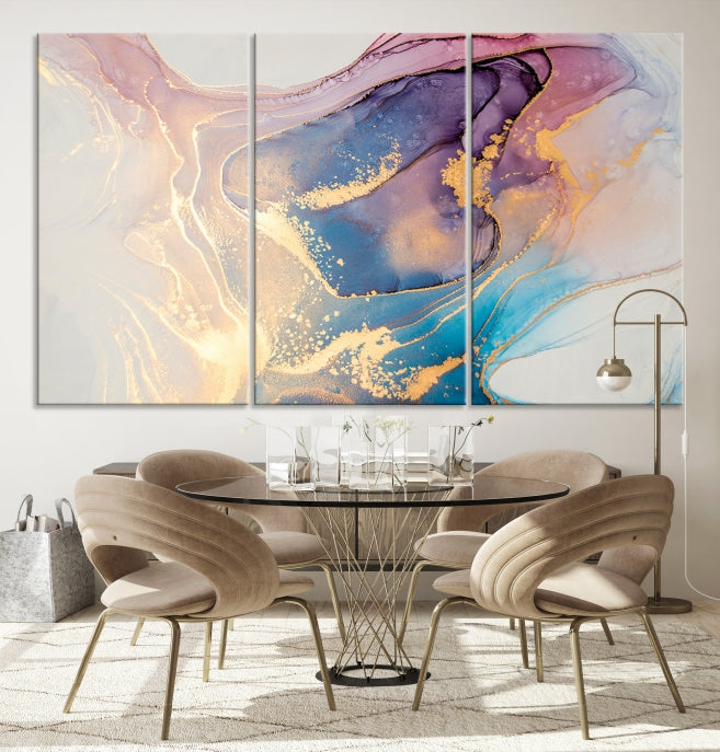 Blue Rose Gold Canvas Wall Art Marble Decor Modern Abstract Print